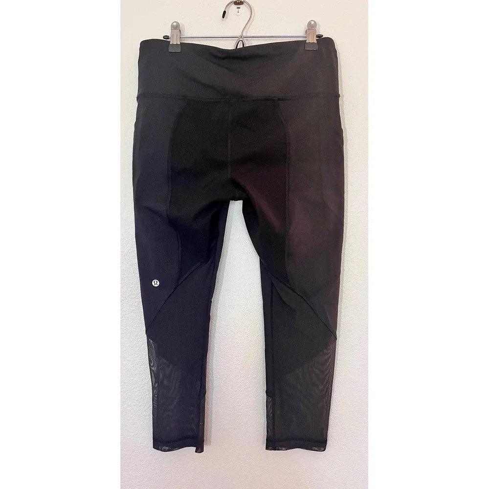 Lululemon Leggings Womens 8 Black Cropped Mesh Panel Athletic Workout‎ Gym